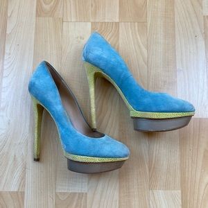 Brian Atwood Sz 39 Fontanne Blue/Yellow Platforms
